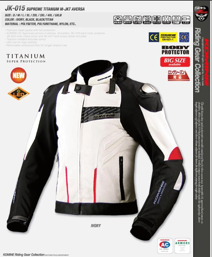 genuine KomineJK015 top high quality titanium alloy motorcycle jacket motorbike jackets motorcross clothing BLACK
genuine KomineJK015 top high quality titanium alloy motorcycle jacket motorbike jackets motorcross clothing BLACK