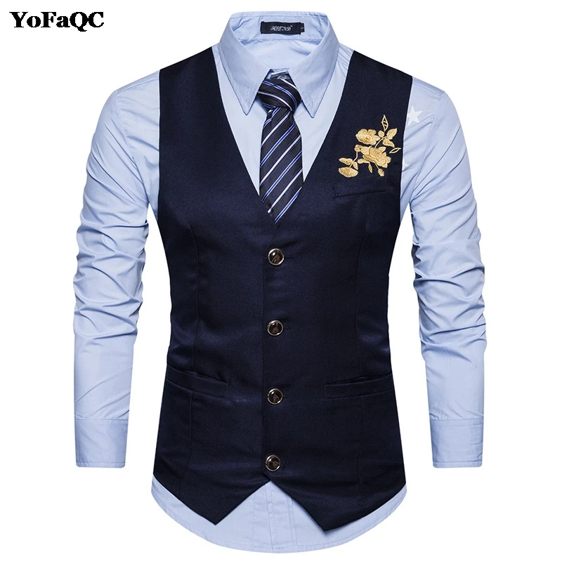 Новинка 2017 года с цветочным принтом левой груди жилет Для мужчин Slim Fit Жених