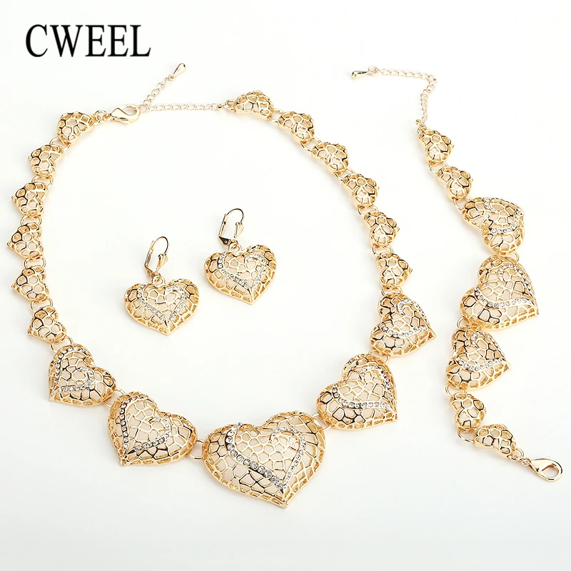 CWEEL Heart Jewelry Set For Women Wedding Imitation Crystal Choker Necklace Earrings Bridal Dubai African Beads Jewelry Set
CWEEL Heart Jewelry Set For Women Wedding Imitation Crystal Choker Necklace Earrings Bridal Dubai African Beads Jewelry Set