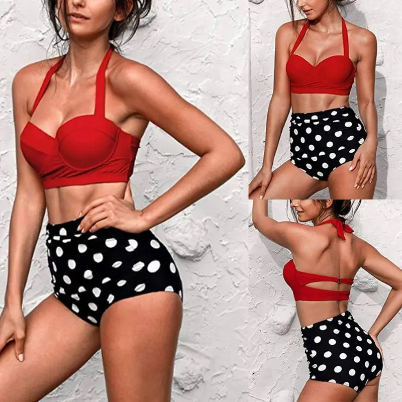Women Plus Size Two Piece Bikini Set Underwire Halter Crop Top High Waisted Tummy Control Vintage Polka Dot Thong Swimsuit M-3XL
Women Plus Size Two Piece Bikini Set Underwire Halter Crop Top High Waisted Tummy Control Vintage Polka Dot Thong Swimsuit M-3XL