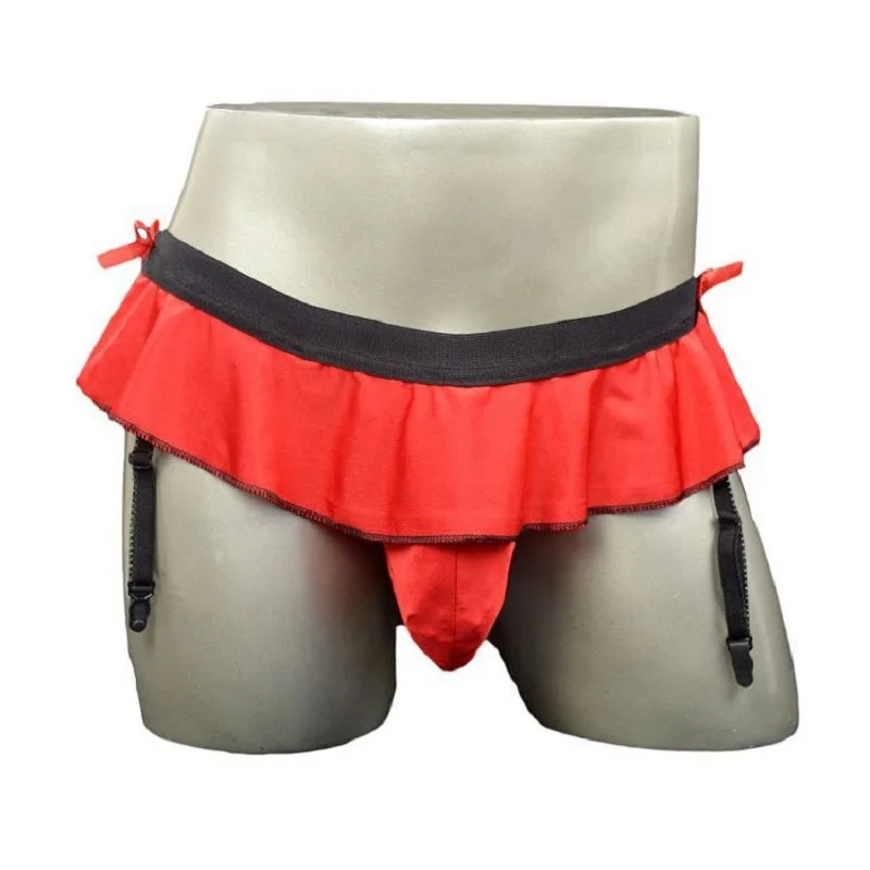 

Men's Sexy Lingerie Sissy Crossdressing Pouch Skirted Panties Bikini Jock Strap Briefs G-String Underwear with Bow Garter Belt