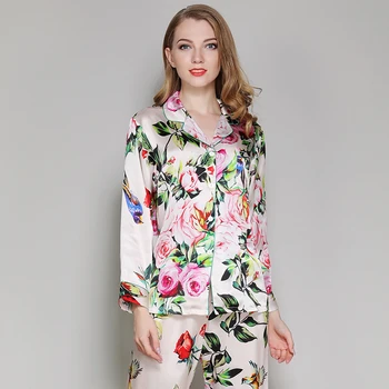 Womens Silk Pajamas Sets 2019Spring Summer Female Floral Print Nightgown Woman 100% Silk Satin Pyjamas Sleepwear Loungewear M-XL
Womens Silk Pajamas Sets 2019Spring Summer Female Floral Print Nightgown Woman 100% Silk Satin Pyjamas Sleepwear Loungewear M-XL