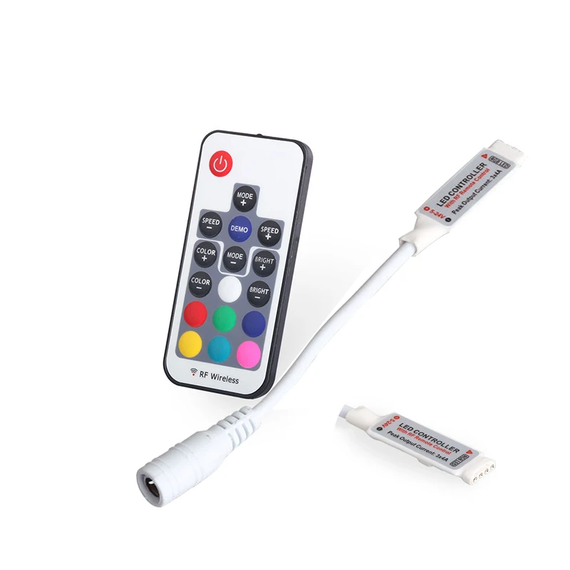 Mini Led RGB Remote Controller DC5-24V 17key RF Wireless Controller with 4pin female DC For 5050 12A RGB Led Strip Tape Lighting
Mini Led RGB Remote Controller DC5-24V 17key RF Wireless Controller with 4pin female DC For 5050 12A RGB Led Strip Tape Lighting