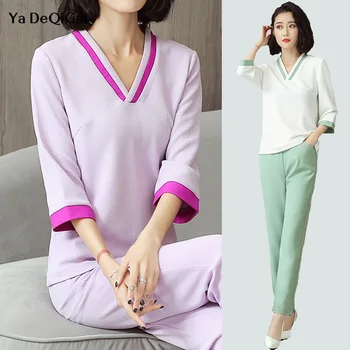 V Neck Fashion SPA Uniform Beauty Salon Uniform Sets Spring/Summer Work Clothing 2 Colors Custom Made Massage Dentistry Workwear
V Neck Fashion SPA Uniform Beauty Salon Uniform Sets Spring/Summer Work Clothing 2 Colors Custom Made Massage Dentistry Workwear