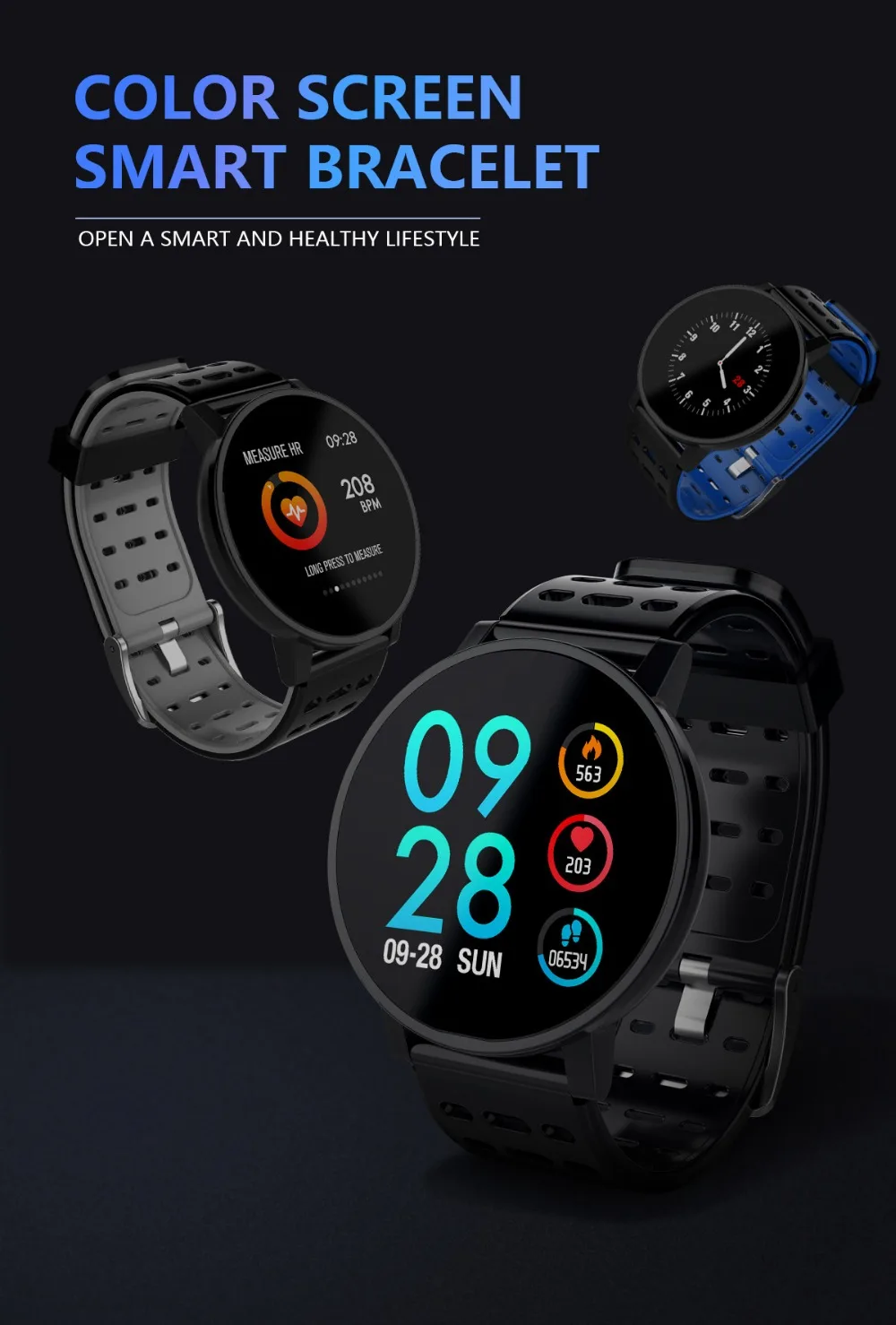 Q9 Smartwatch IP67 Waterproof Wearable Device Bluetooth Pedometer Heart Rate Monitor Color Display Smart Watch For AndroidIOS (1)