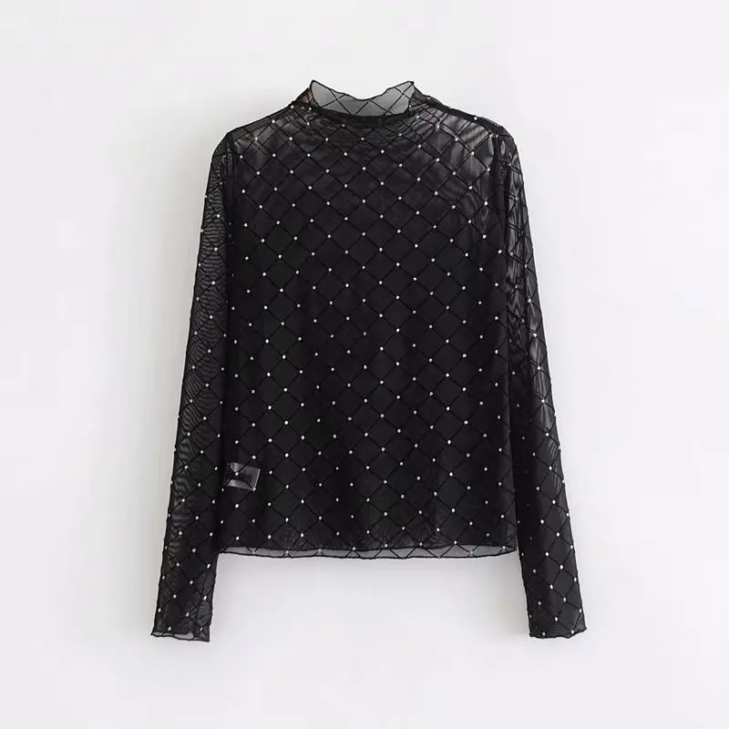 2019 new women sexy perspective beading net yarn slimming shirt blouses women long sleeve geometric femininas blusas tops LS3109
2019 new women sexy perspective beading net yarn slimming shirt blouses women long sleeve geometric femininas blusas tops LS3109