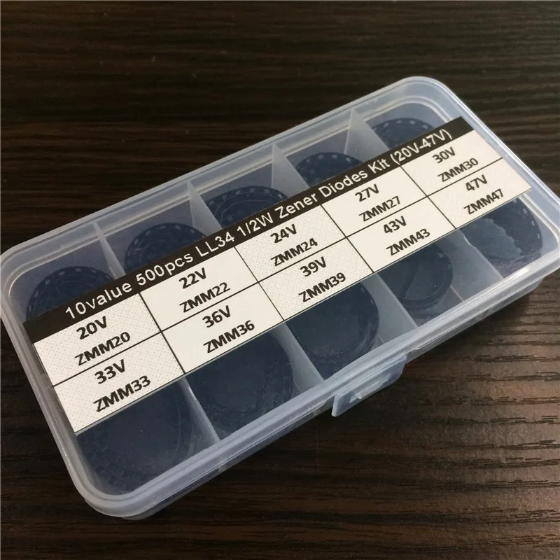 10 значений x50 500 шт LL34 1/2 Вт SMD Диод Зенера ассортимент электронный комплект 20 в-47 в
