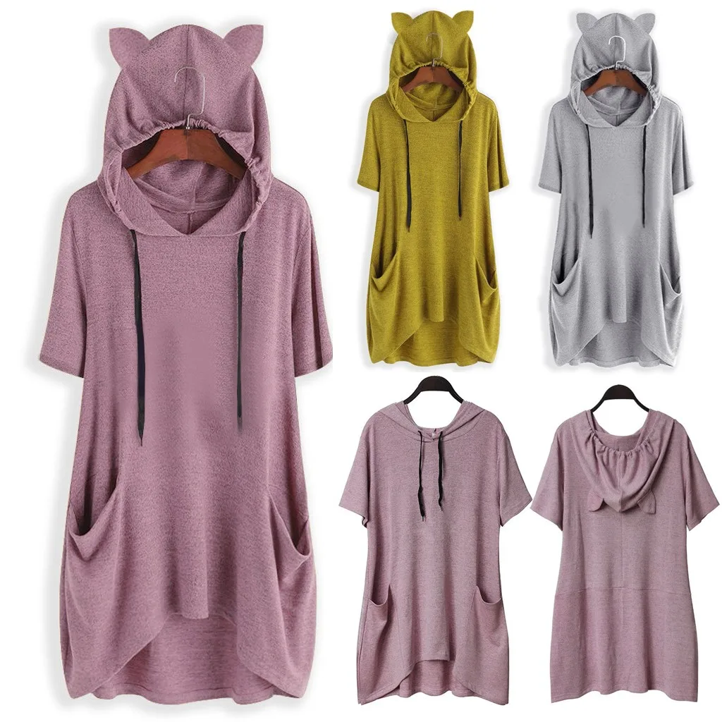 Tshirt Women Pluse Size Solid Cat Ear Hooded Short Sleeve Pocket Tops T-shirt Poleras Camiseta Mujer Top Women Harajuku T Shirt
Tshirt Women Pluse Size Solid Cat Ear Hooded Short Sleeve Pocket Tops T-shirt Poleras Camiseta Mujer Top Women Harajuku T Shirt
