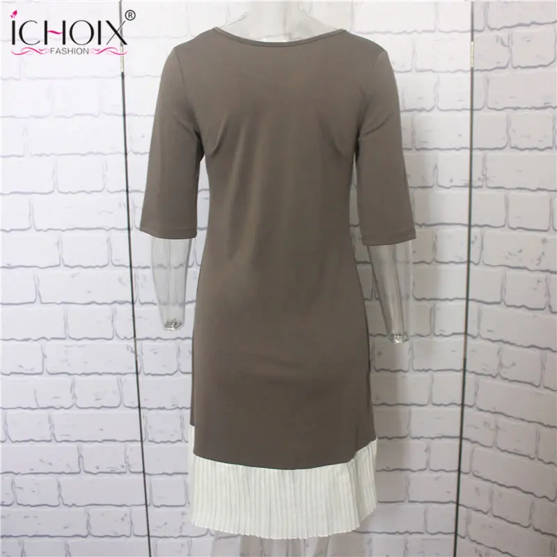 2018 Summer Work Wear Dress Fashion Blue Khaki Patchwork Casual Style Straight Short Dress Office Half Sleeve O-Neck Mini Dress 22