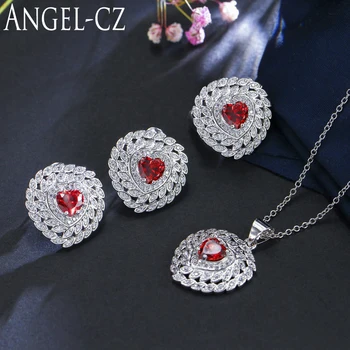 ANGELCZ 3 Piece Silver Color CZ Zircon Turkish Jewelry For Women Cute Heart Red Crystal Wedding Necklace Earring Ring Sets AJ100
ANGELCZ 3 Piece Silver Color CZ Zircon Turkish Jewelry For Women Cute Heart Red Crystal Wedding Necklace Earring Ring Sets AJ100