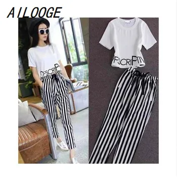 AILOOGE 2pieces summer set women tracksuit outfit casual lovely printing cotton letter short t-shirt tops+striped harem pants
AILOOGE 2pieces summer set women tracksuit outfit casual lovely printing cotton letter short t-shirt tops+striped harem pants