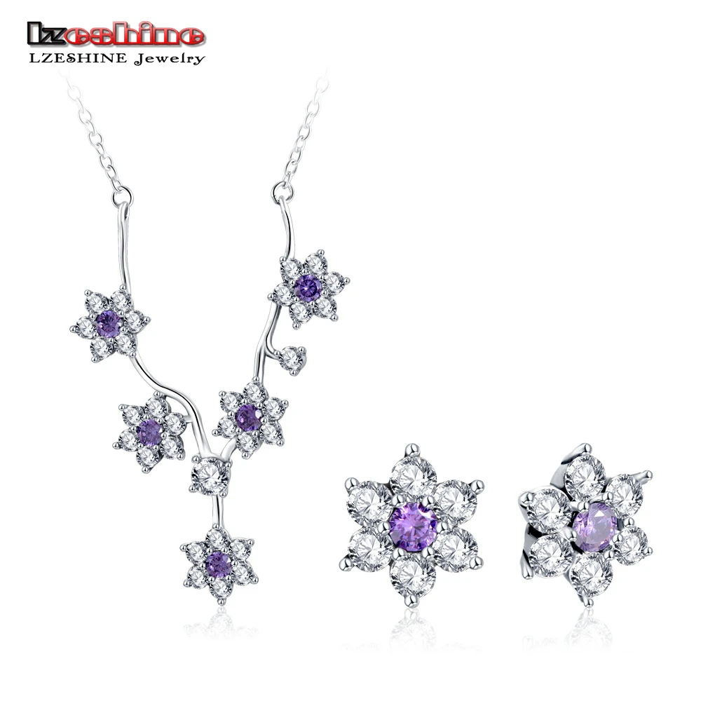 LZESHINE Forget Me Not Flower Jewelry Set With Purple/Clear CZ Silver Color Necklace Stud Earrings Jewelry Sets For Wedding
LZESHINE Forget Me Not Flower Jewelry Set With Purple/Clear CZ Silver Color Necklace Stud Earrings Jewelry Sets For Wedding