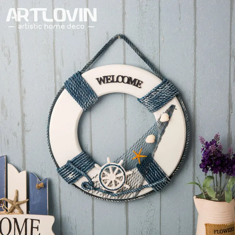 Hot Sales Mediterranean Decorative Wooden Life Buoy Figurines Blue Wall Hanging Nautical Sea Figure Home Decoration Accessories
Hot Sales Mediterranean Decorative Wooden Life Buoy Figurines Blue Wall Hanging Nautical Sea Figure Home Decoration Accessories