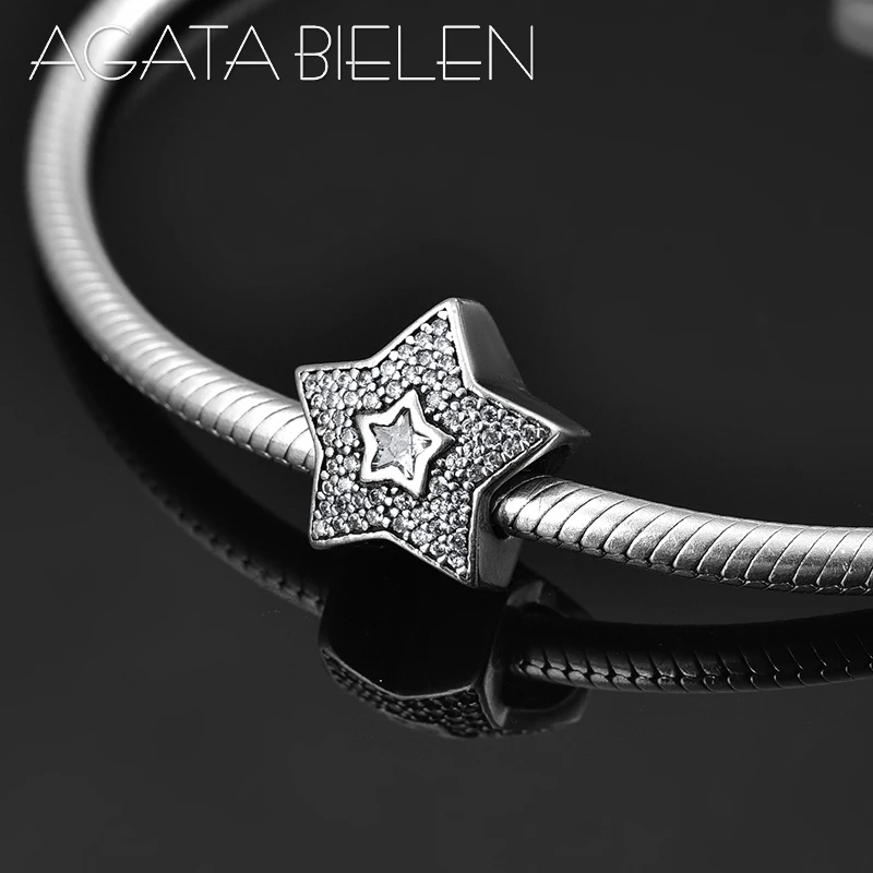 Real Crystal CZ fashion 925 Sterling Silver five-Pointed Star fine Bead Fit Original Pandora Charm Bracelet Jewelry making | Украшения и