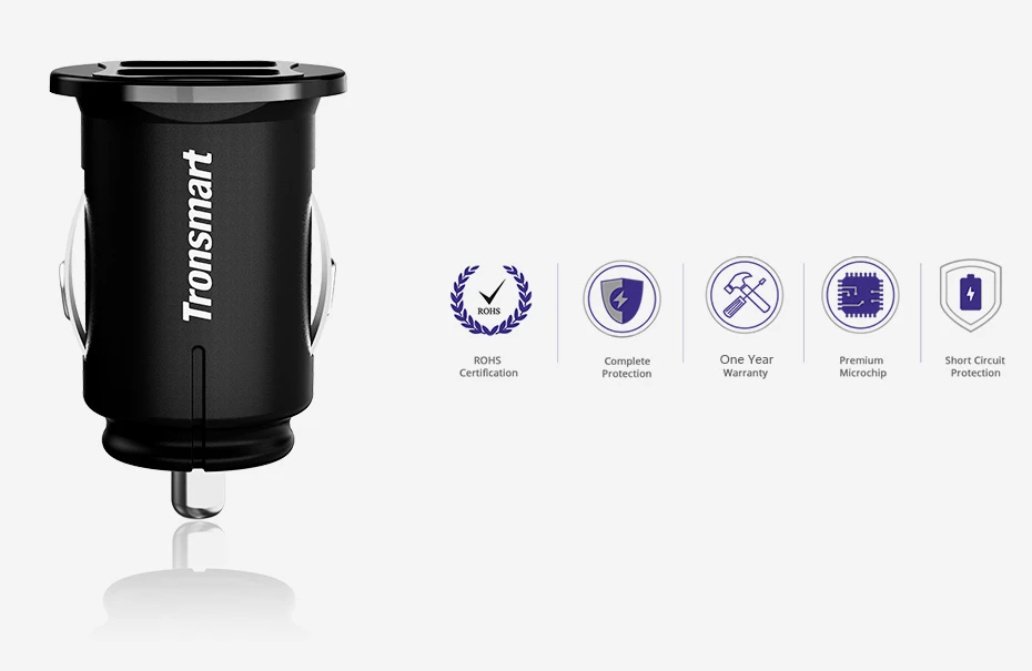 Tronsmart C24 Two Ports USB Car Charger VoltiQ Car-charger Phone Fast Charger USB Adapter Short Circuit Protection CE FCC RoHS (4)
