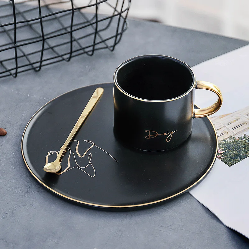 Nordic Ceramic Coffee Cup and Saucer Black Pigmented Gold Edge Tea Cup Set with Stainless Steel 304 Spoon Animal Sketch
Nordic Ceramic Coffee Cup and Saucer Black Pigmented Gold Edge Tea Cup Set with Stainless Steel 304 Spoon Animal Sketch
