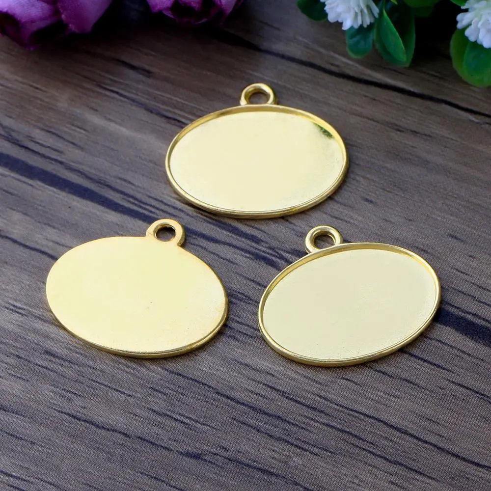 ( Fit 17*23mm ) 15pcs Gold Color Plated Cabochon Settings Cameo Base Blank Tray Pendant Charms Oval | Украшения и аксессуары