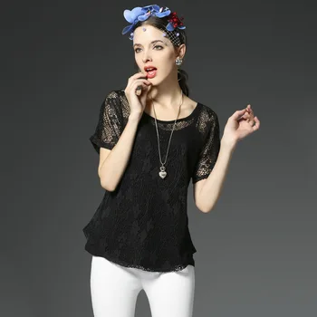 2017 Summer Women Lace T shirt Black L-5XL Plus Size Twinset Set Loose Short Sleeve Female Tops New Arrival
2017 Summer Women Lace T shirt Black L-5XL Plus Size Twinset Set Loose Short Sleeve Female Tops New Arrival