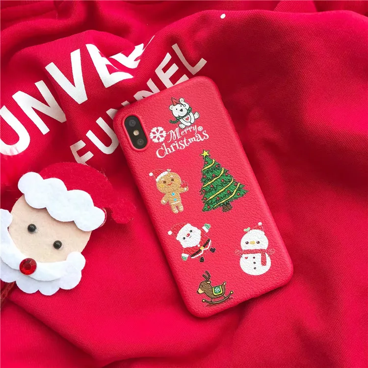 Krimisy Cute Merry Christmas Tree Candy Santa Claus Reindeer Couple for iPhone Case for iPhone 6 6S 7 8 Plus X Xs Max XR Case (7)
