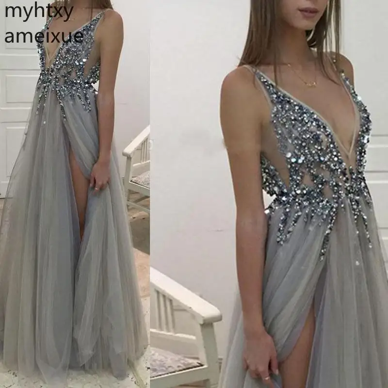 2019 New Illusion Sexy Evening Dresses For Women V-neck Tulle Party Prom Formal Gowns Plus Size Long With Slit Custom Dress
2019 New Illusion Sexy Evening Dresses For Women V-neck Tulle Party Prom Formal Gowns Plus Size Long With Slit Custom Dress