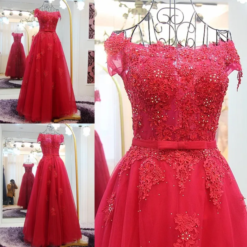 elegant long red wedding dress corset back off the shoulder beaded pearls satin long formal wedding dress real photos