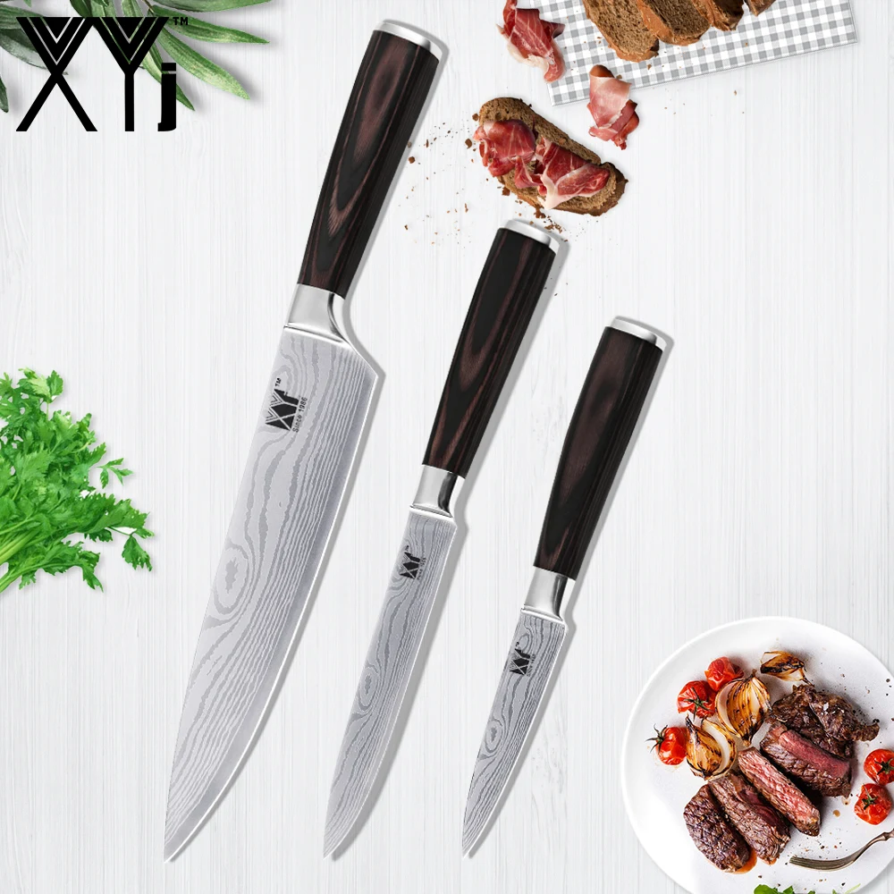 3 Pieces Stainless Steel Knife Set 3.5" Paring 5' Utility 8" Chef Knife Cool Wood Handle Cooking Tools XYJ Brand Kitchen Knives
3 Pieces Stainless Steel Knife Set 3.5" Paring 5' Utility 8" Chef Knife Cool Wood Handle Cooking Tools XYJ Brand Kitchen Knives