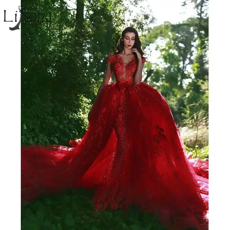 red mermaid wedding gown