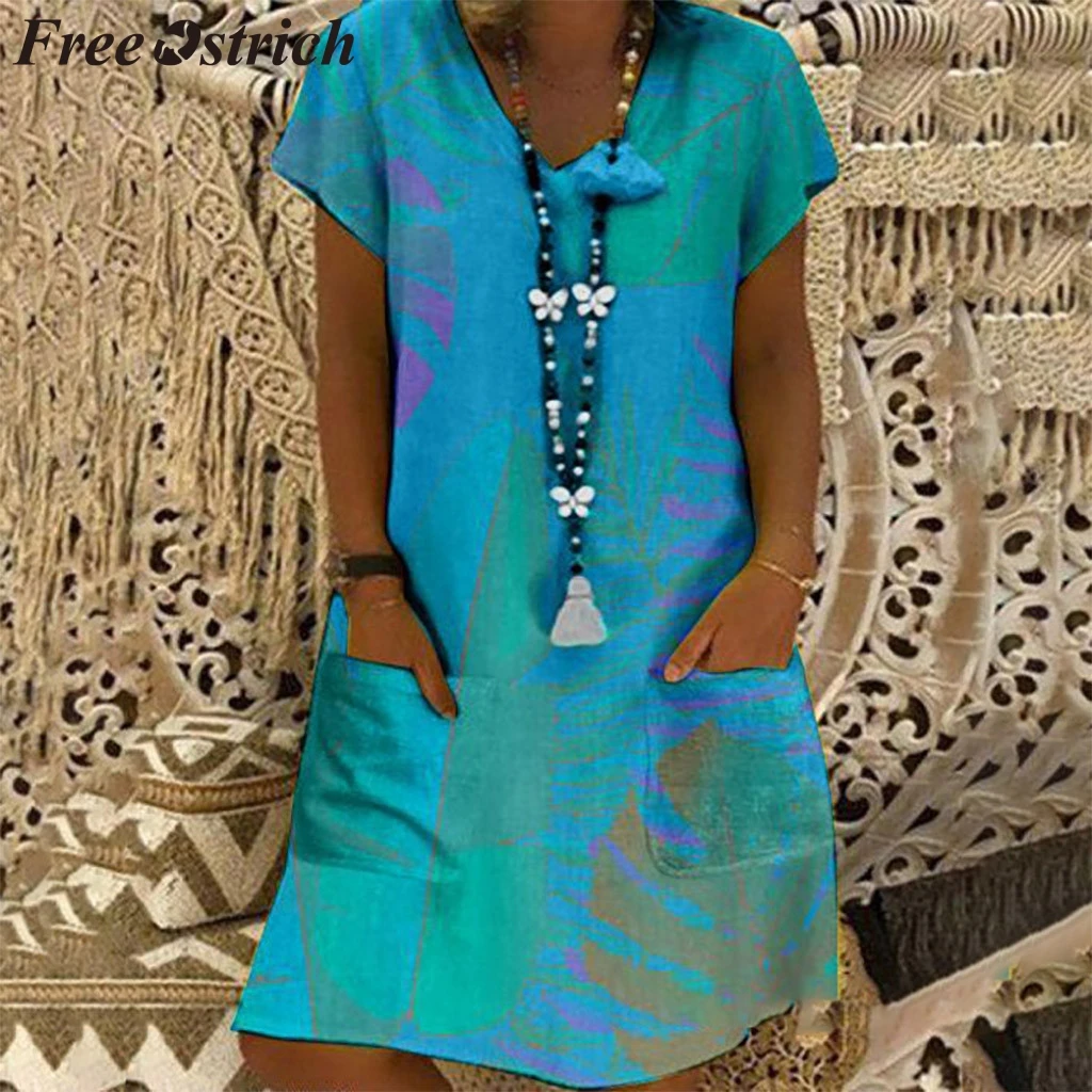 FREE OSTRICH Dress Women Leaf Pattern Pocket Large Size Short Sleeve Knee-Length Current Elegant Graceful Short Dress Summer
FREE OSTRICH Dress Women Leaf Pattern Pocket Large Size Short Sleeve Knee-Length Current Elegant Graceful Short Dress Summer