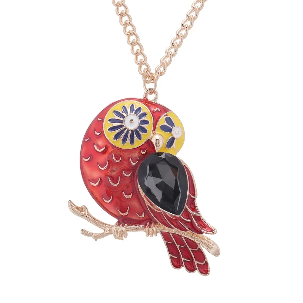 Fashion Crystal Opal Owl Chain Pendant Gold Sweater Charm Necklace Jewelry Gifts