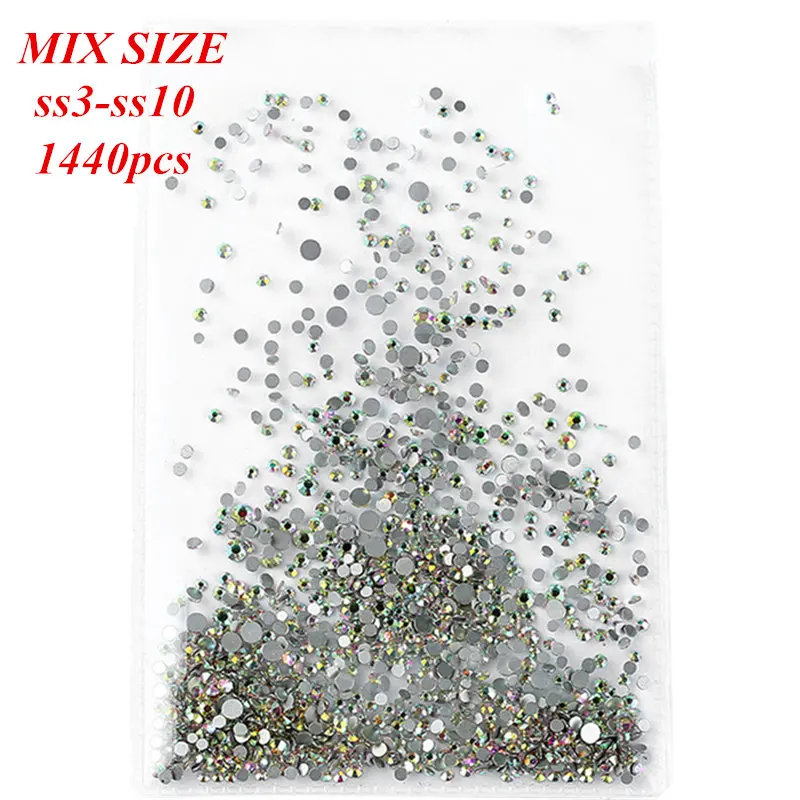 SS3-SS10 Mix size 1440pcs AB Color Nail Rhinestone with Clear Flat Bottom Multi-size Manicure Nail Art 3D Decoration 065
SS3-SS10 Mix size 1440pcs AB Color Nail Rhinestone with Clear Flat Bottom Multi-size Manicure Nail Art 3D Decoration 065
