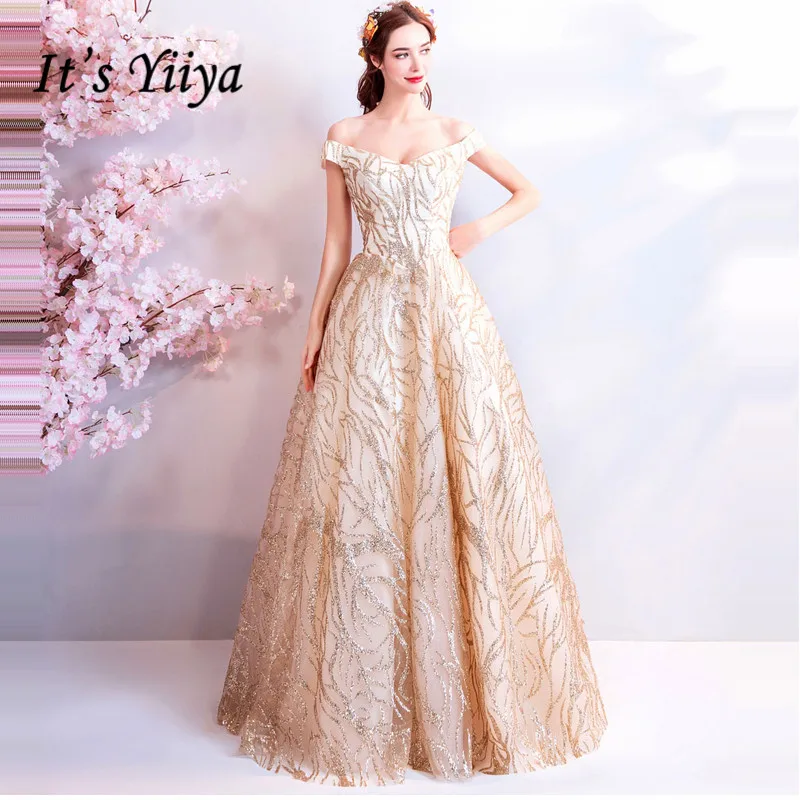 It's YiiYa In Stock Gold Evening Dress Boat Neck Bling Sequins Off The Shoulder Floor-length Lace up Formal Dresses LX813
It's YiiYa In Stock Gold Evening Dress Boat Neck Bling Sequins Off The Shoulder Floor-length Lace up Formal Dresses LX813