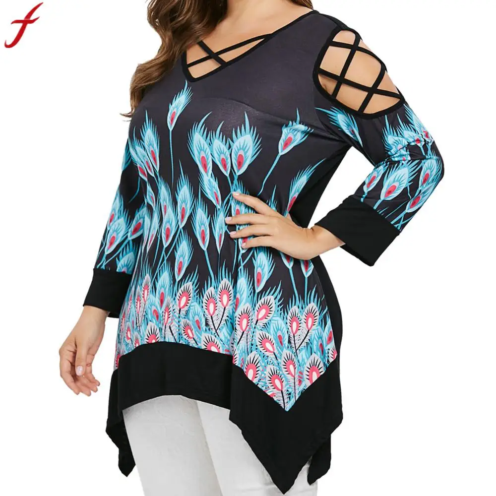 Fashsiualy Large Size Women Tunic Shirt New Front Cross Peacock Feathers Print Blouse Sexy Cold Shoulder Long Sleeve 5XL Top
Fashsiualy Large Size Women Tunic Shirt New Front Cross Peacock Feathers Print Blouse Sexy Cold Shoulder Long Sleeve 5XL Top