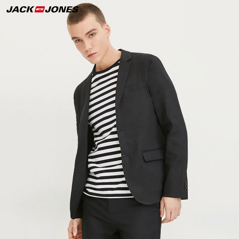 

Jack Jones Brand 2019 NEW linen slim light business casual solid color single breasted male blazers |217208508