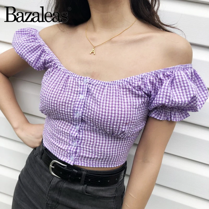 Bazaleas Chic Center Buttons Women T shirt Vintage cropped tshirt Streetwear Tartan Purple Women T-shirt Casual drop shipping
Bazaleas Chic Center Buttons Women T shirt Vintage cropped tshirt Streetwear Tartan Purple Women T-shirt Casual drop shipping