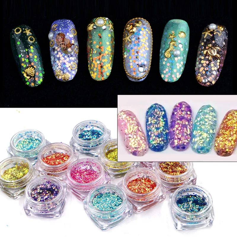 Modelones 0.5g Fish Scale Nail Glitter Sequin Powder 12 Colors Colorful Laser Sequins Powder DIY Nail Design Powder Decorations
Modelones 0.5g Fish Scale Nail Glitter Sequin Powder 12 Colors Colorful Laser Sequins Powder DIY Nail Design Powder Decorations