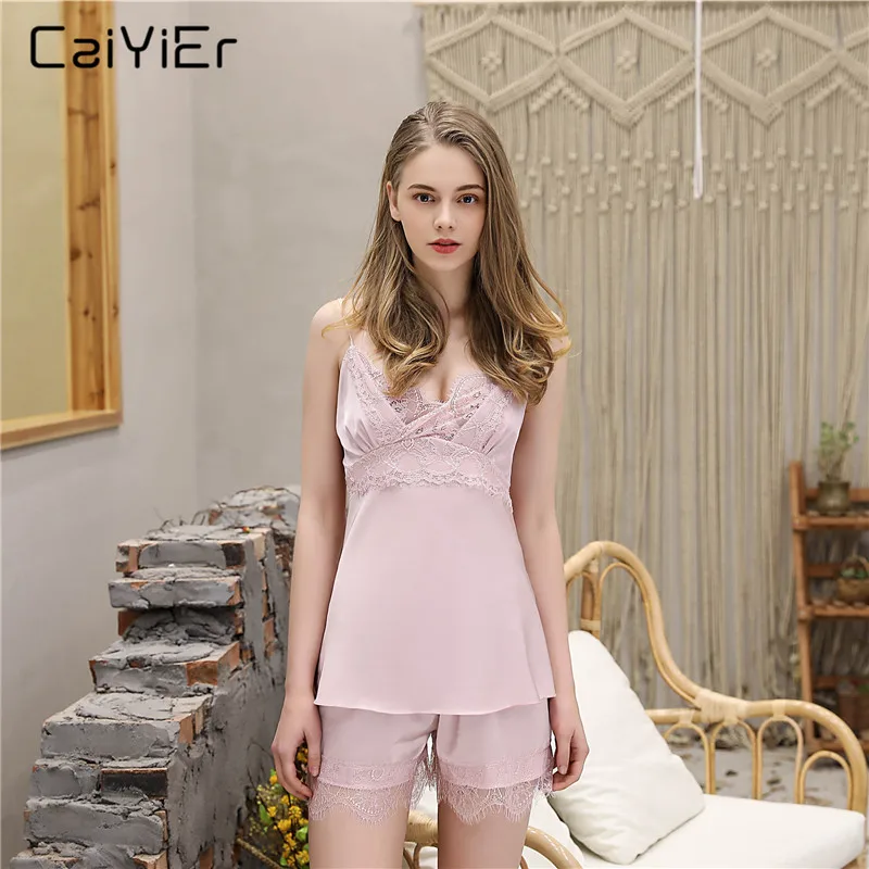 Caiyier Sexy Silk Pajamas Set Ladies Lace Lingerie Sleepwear Satin Pajama Spaghetti Strap Summer New 2019 Pijamas Set Homewear
Caiyier Sexy Silk Pajamas Set Ladies Lace Lingerie Sleepwear Satin Pajama Spaghetti Strap Summer New 2019 Pijamas Set Homewear
