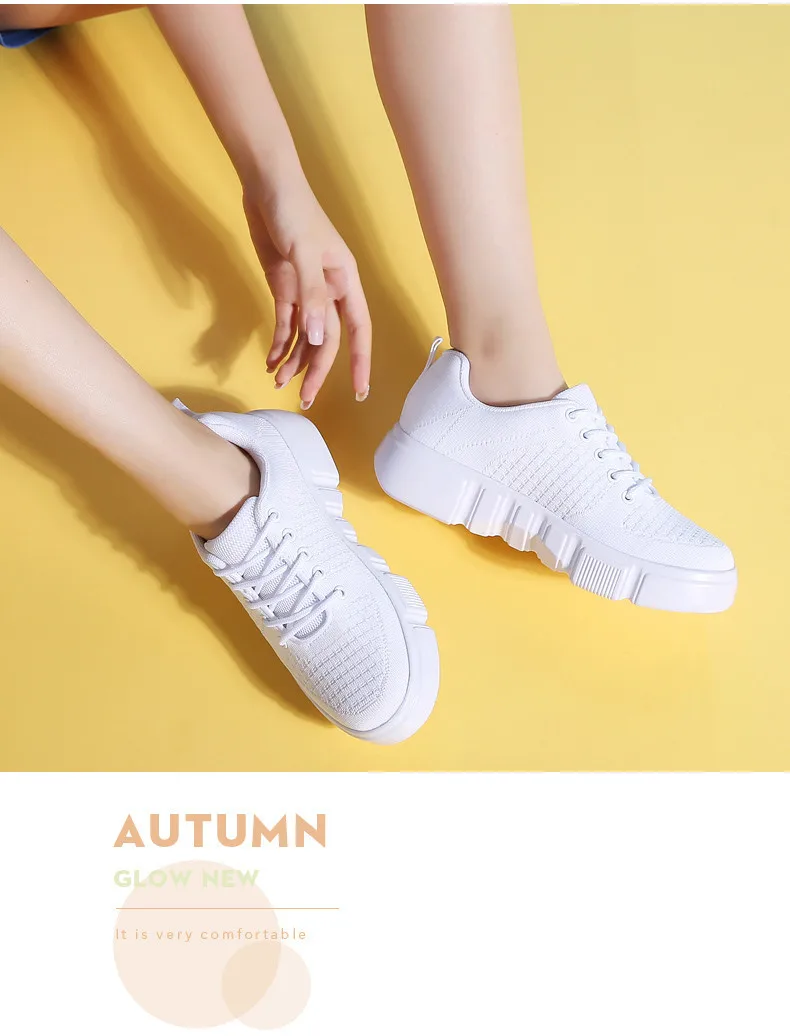 Spring NEW Women Sneakers Shoes Ladies lace up flat Platform white sneakers for Women Mesh Sock Casual Shoes Creepers (9)
