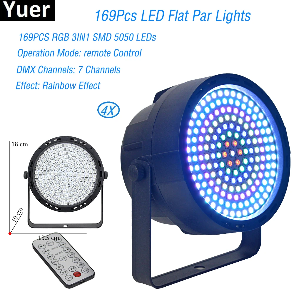 4Pcs/Lot Wireless Remote Control LED Rainbow Effect 7 dmx Channels Flat Par 169Pcs RGB 3IN1 Par Light For Party DJ Stage Light
4Pcs/Lot Wireless Remote Control LED Rainbow Effect 7 dmx Channels Flat Par 169Pcs RGB 3IN1 Par Light For Party DJ Stage Light