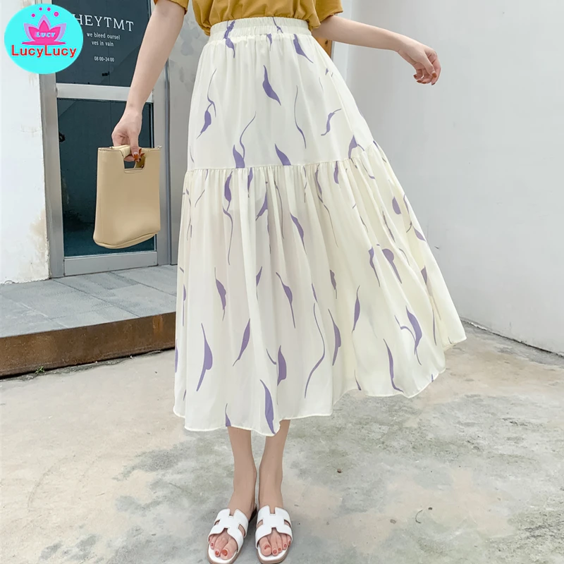 2019 summer new Korean version of the long paragraph elastic high waist pleated loose version was thin wild abstract print skirt 
2019 summer new Korean version of the long paragraph elastic high waist pleated loose version was thin wild abstract print skirt