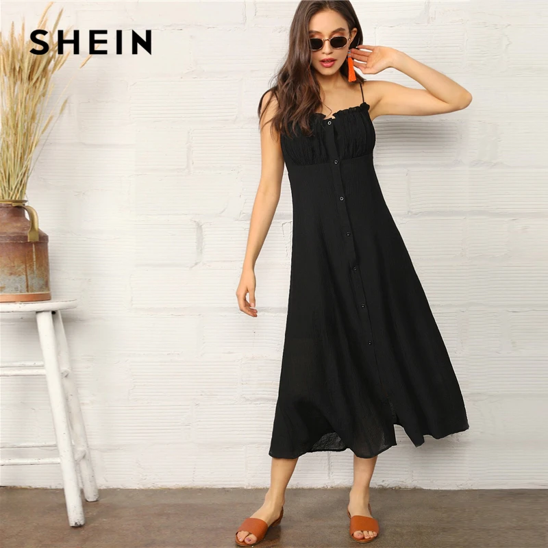 SHEIN Однотонное Летнее Платье На Бретельках Стильный Сарафан Макси Платье|Платья|