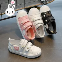 Childrens Shoes Leather Shoes Girl Princess Shoes Polka Dot Pearls Girls Shoes White Pink Dress Flats Sweet Sneakers EUR 24-37# image