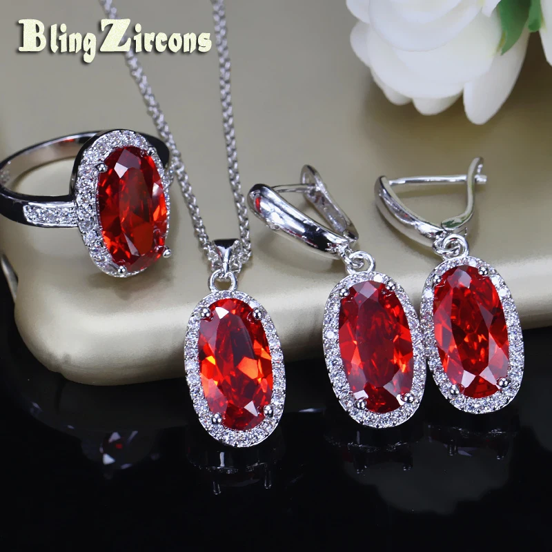 BeaQueen Women New 3 Piece Silver 925 Jewelry Big Oval Red Zirconia Paved Clear CZ Crystal Necklace Earring Ring Sets JS073
BeaQueen Women New 3 Piece Silver 925 Jewelry Big Oval Red Zirconia Paved Clear CZ Crystal Necklace Earring Ring Sets JS073