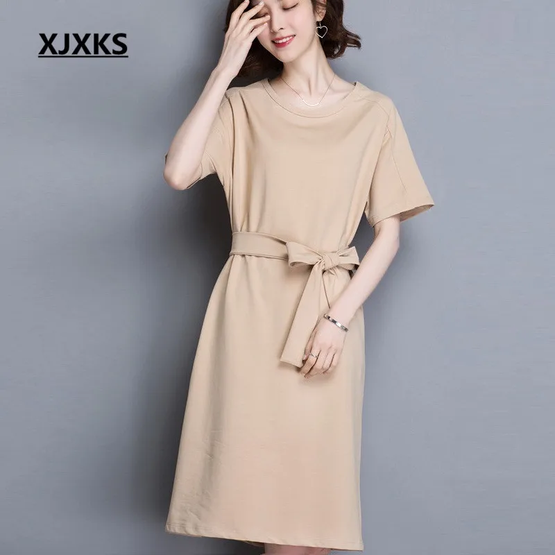 XJXKS 2019 new solid color all-match women's dress comfortable cotton round neck short-sleeved women's summer dress
XJXKS 2019 new solid color all-match women's dress comfortable cotton round neck short-sleeved women's summer dress