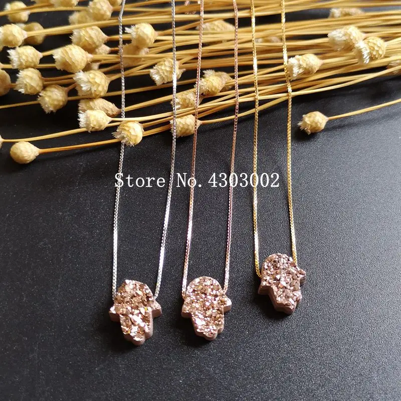 925 Sterling Silver Natural Hamsa & Clover Druzy Necklace for Women Hand Druzy Necklace for gift
925 Sterling Silver Natural Hamsa & Clover Druzy Necklace for Women Hand Druzy Necklace for gift