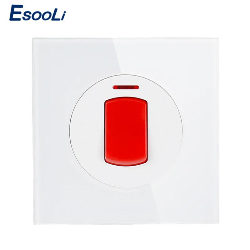 Esooli 20A/45A Switch With Neon High Power Kitchen Water Heater On / Off Wall Air Condition Switch Crystal Glass Panel
Esooli 20A/45A Switch With Neon High Power Kitchen Water Heater On / Off Wall Air Condition Switch Crystal Glass Panel