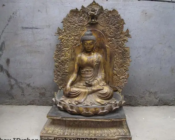 31"Tibet Buddhism Temple Old Bronze Dragon Sakyamuni Tathagata Buddha Statue 
31"Tibet Buddhism Temple Old Bronze Dragon Sakyamuni Tathagata Buddha Statue