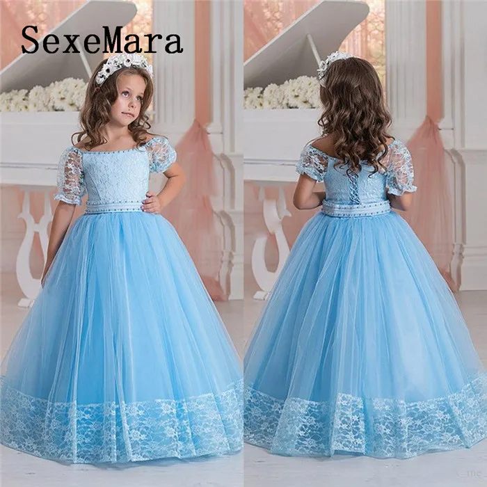 Light Blue Flower Girls Dresses Off Shoulder Lace Appliques Kids Birthday Dress Formal Wear Lace Up Back Girls Pageant Gown
Light Blue Flower Girls Dresses Off Shoulder Lace Appliques Kids Birthday Dress Formal Wear Lace Up Back Girls Pageant Gown