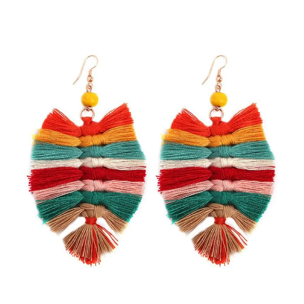 

Boho Ethnic Handmade Tassel Earrings for Women Vintage Colorful Leaves Long Fringed Geometric Statement Wedding Jewelry Gift