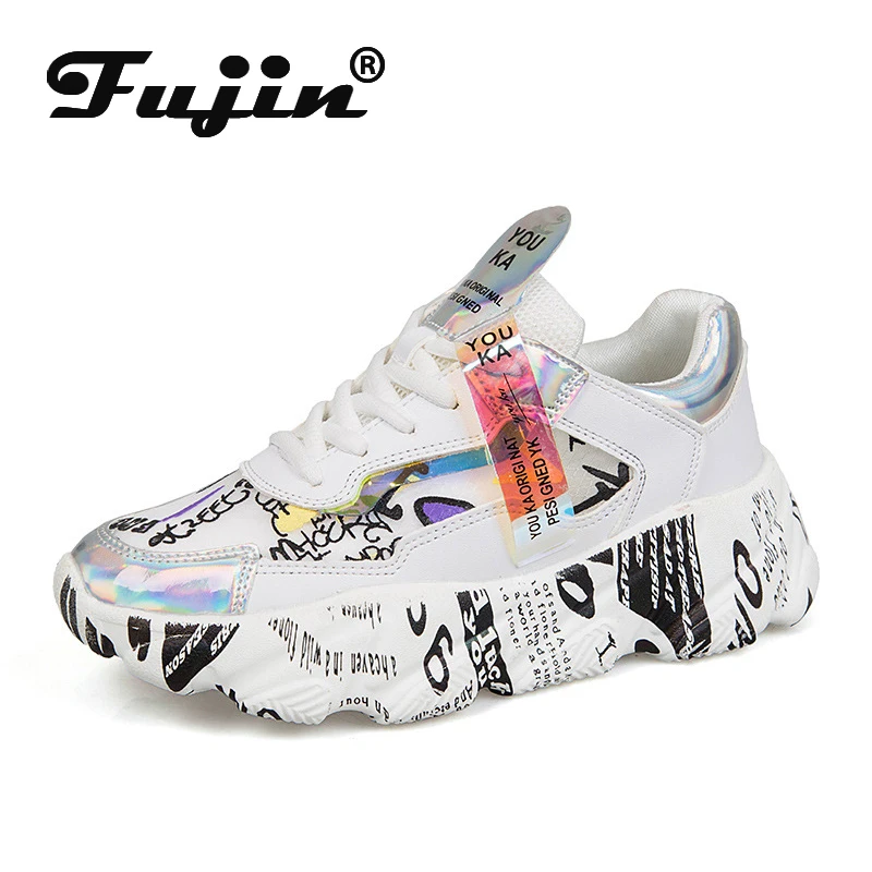 

Fujin Summer Network Red Laser Daddy Sneakers Dropshipping Female Hundred Heel Thick Bound Breathable Daddy Shoes Ins Tide