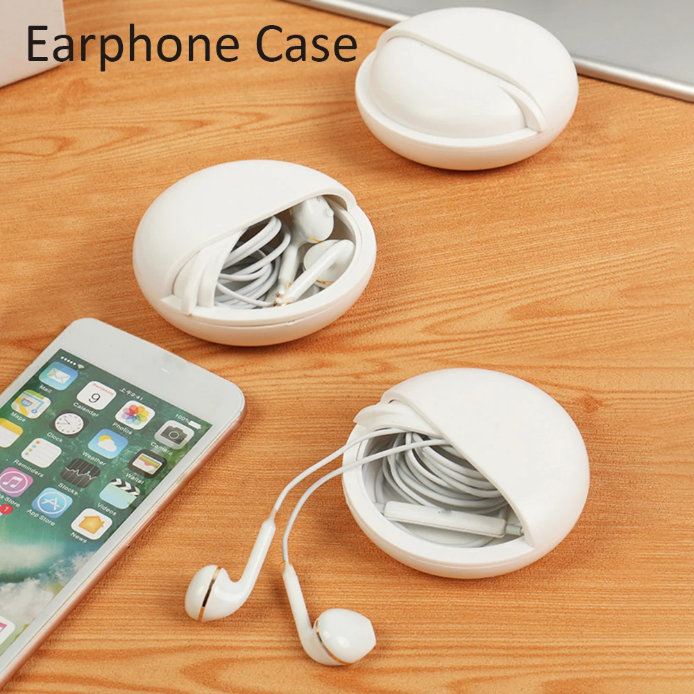 

Round Earphone Wire Organizer Box Data Line Cables Storage Case Plastic Container Jewelry Headphone Protect with Rotating Cover